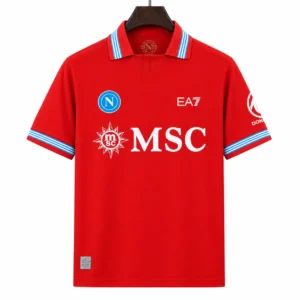camiseta roja del napoli en perchero