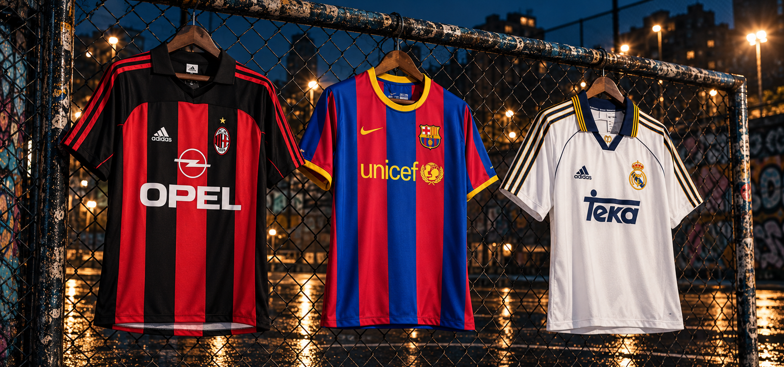 camisetas clásicas bajo la lluvia nocturna