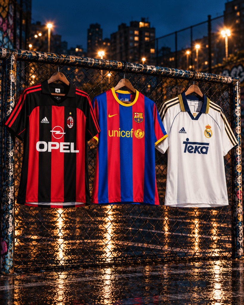 camisetas clásicas bajo luces urbanas