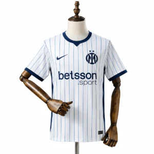 maniquí con camiseta de fútbol a rayas azules