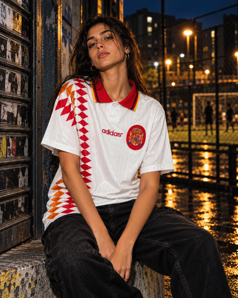 retrato urbano con camiseta retro de españa